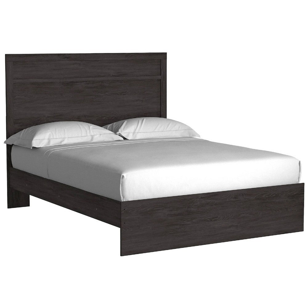 Cyme Queen Size Bed w Plank Headboard | Minimalist Charcoal Black