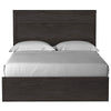Cyme Queen Size Bed w Plank Headboard | Minimalist Charcoal Black