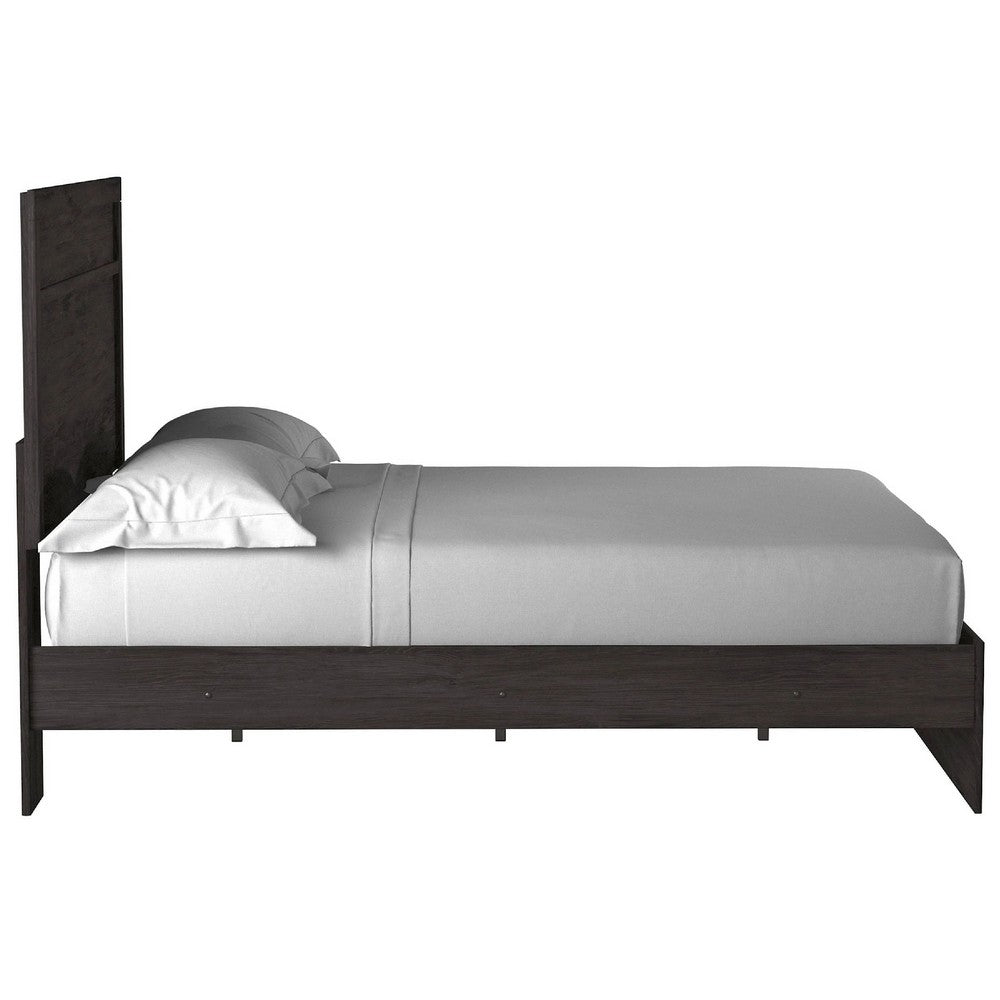 Cyme Queen Size Bed w Plank Headboard | Minimalist Charcoal Black