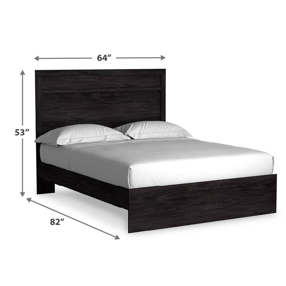 Cyme Queen Size Bed w Plank Headboard | Minimalist Charcoal Black