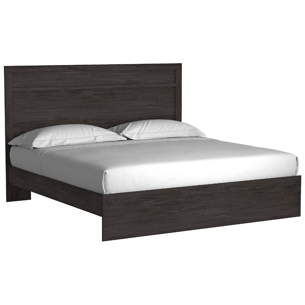 Cyme King Size Bed w Plank Headboard | Minimalist Charcoal Black