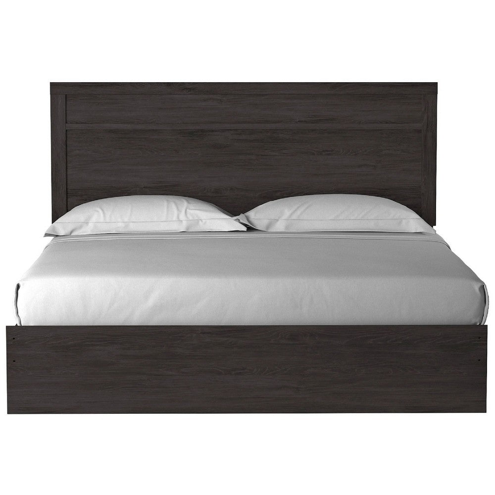 Cyme King Size Bed w Plank Headboard | Minimalist Charcoal Black