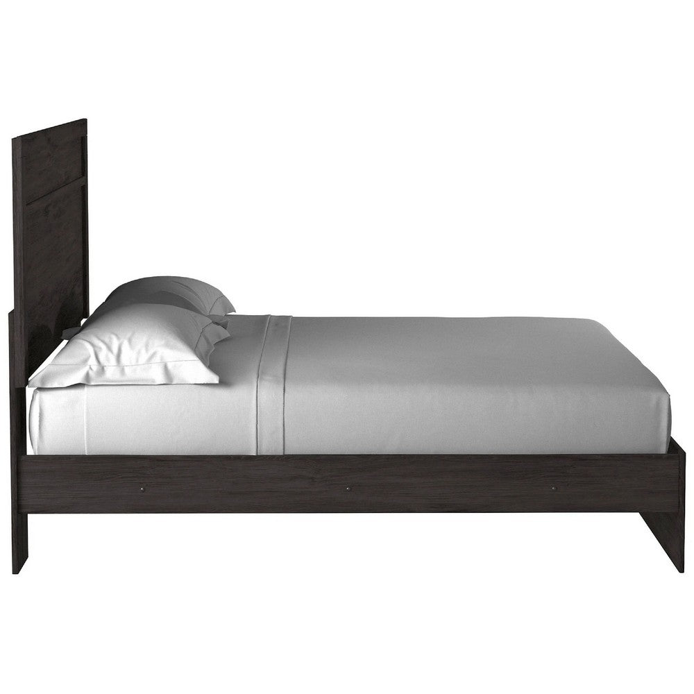 Cyme King Size Bed w Plank Headboard | Minimalist Charcoal Black
