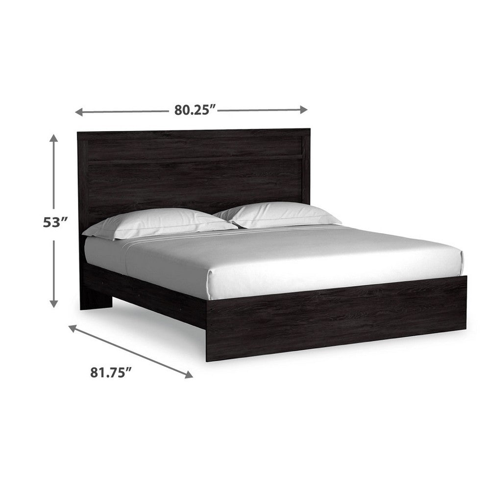 Cyme King Size Bed w Plank Headboard | Minimalist Charcoal Black