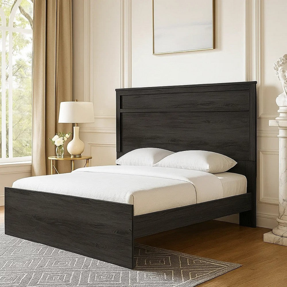 Cyme King Size Bed w Plank Headboard | Minimalist Charcoal Black