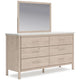 Mooran 2pc Dresser Mirror Set | 6 Drawer | Light Brown | White Faux Marble