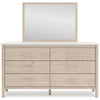 Mooran 2pc Dresser Mirror Set | 6 Drawer | Light Brown | White Faux Marble