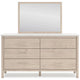 Mooran 2pc Dresser Mirror Set | 6 Drawer | Light Brown | White Faux Marble