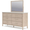 Mooran 2pc Dresser Mirror Set | 6 Drawer | Light Brown | White Faux Marble