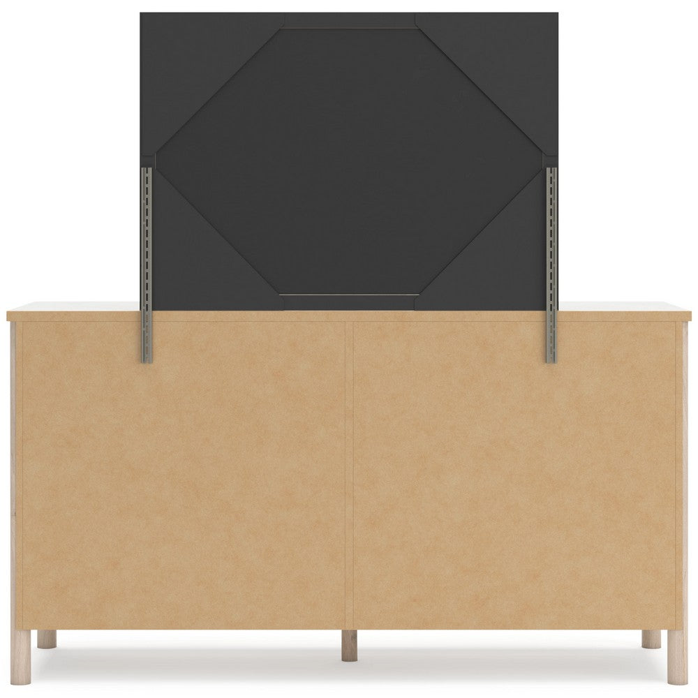 Mooran 2pc Dresser Mirror Set | 6 Drawer | Light Brown | White Faux Marble