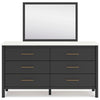 Mooran 2pc Dresser Mirror Set | 6 Drawer | Matte Black | White Faux Marble