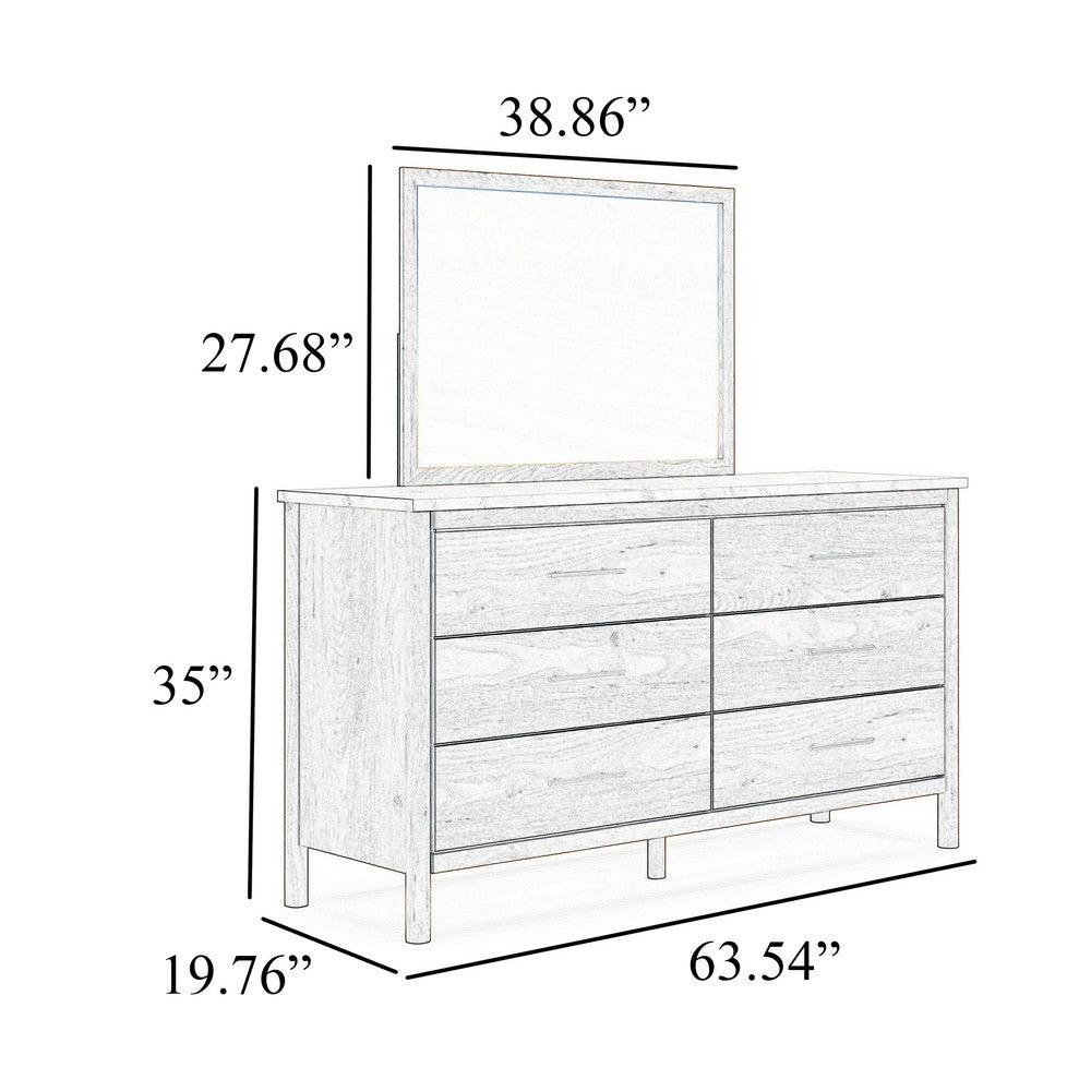 Mooran 2pc Dresser Mirror Set | 6 Drawer | Matte Black | White Faux Marble