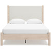 Mooran Queen Size Bed | White Polyester Upholstery | Light Brown Wood