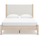 Mooran Queen Size Bed | White Polyester Upholstery | Light Brown Wood