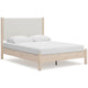 Mooran Queen Size Bed | White Polyester Upholstery | Light Brown Wood