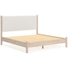 Mooran King Size Bed | White Polyester Upholstery | Light Brown Wood