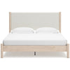 Mooran King Size Bed | White Polyester Upholstery | Light Brown Wood