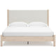 Mooran King Size Bed | White Polyester Upholstery | Light Brown Wood