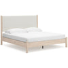 Mooran King Size Bed | White Polyester Upholstery | Light Brown Wood