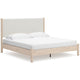 Mooran King Size Bed | White Polyester Upholstery | Light Brown Wood