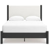 Mooran Queen Size Bed | White Polyester Upholstery | Modern Black Wood