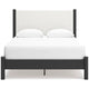 Mooran Queen Size Bed | White Polyester Upholstery | Modern Black Wood