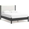 Mooran Queen Size Bed | White Polyester Upholstery | Modern Black Wood