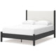Mooran Queen Size Bed | White Polyester Upholstery | Modern Black Wood