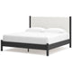 Mooran King Size Bed | White Polyester Upholstery | Modern Black Wood