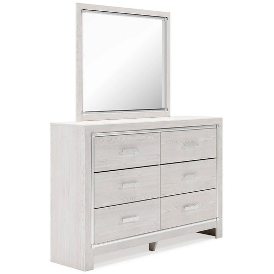 Aly 2pc Dresser & Mirror Set | 6 Drawers w Chrome Handles | White