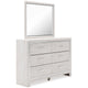 Aly 2pc Dresser & Mirror Set | 6 Drawers w Chrome Handles | White