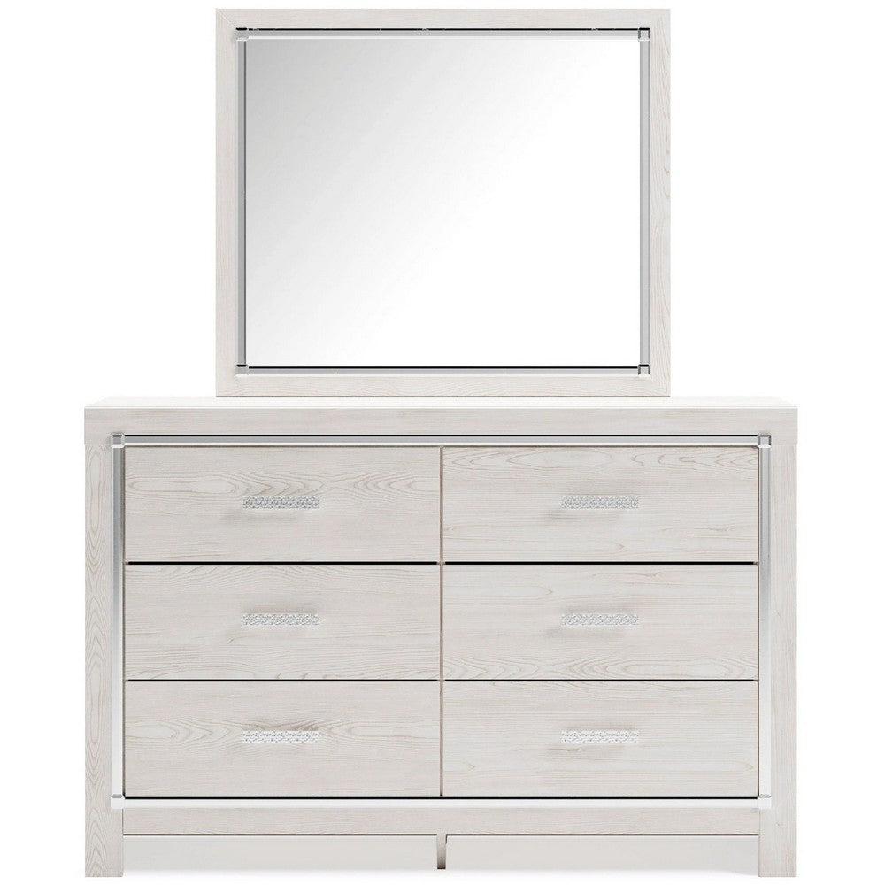 Aly 2pc Dresser & Mirror Set | 6 Drawers w Chrome Handles | White