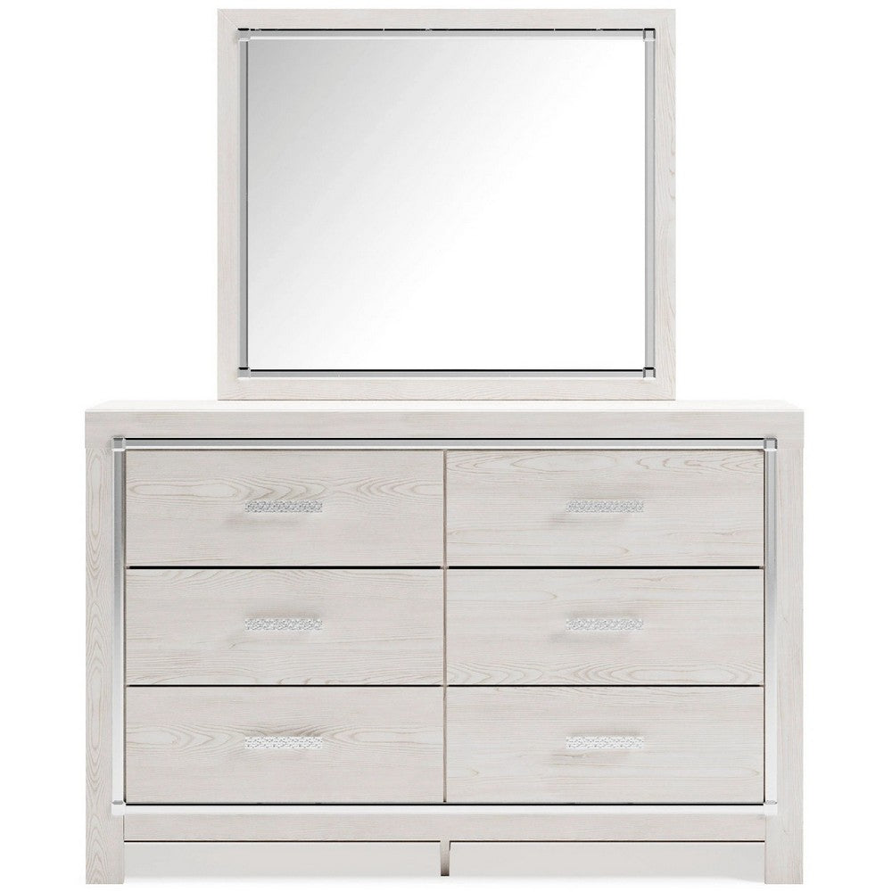 Aly 2pc Dresser & Mirror Set | 6 Drawers w Chrome Handles | White
