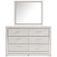 Aly 2pc Dresser & Mirror Set | 6 Drawers w Chrome Handles | White