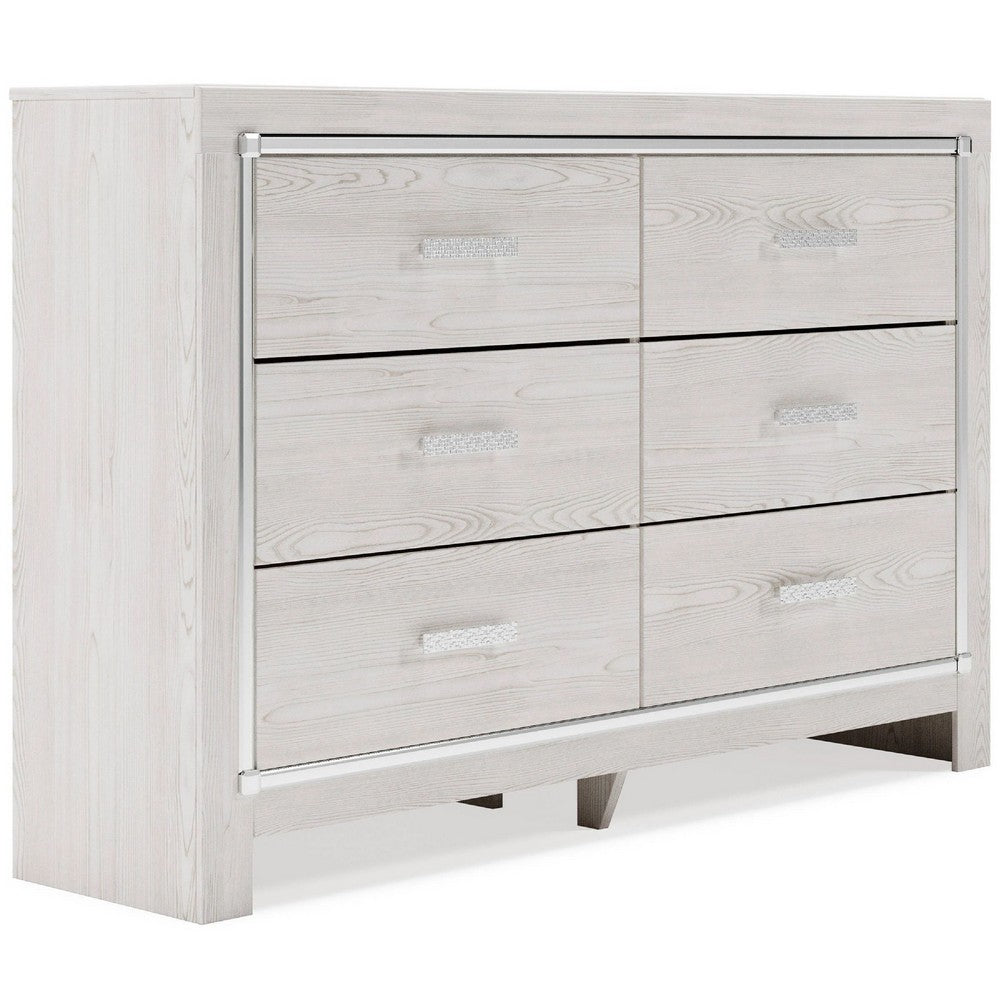 Aly 2pc Dresser & Mirror Set | 6 Drawers w Chrome Handles | White