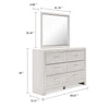 Aly 2pc Dresser & Mirror Set | 6 Drawers w Chrome Handles | White