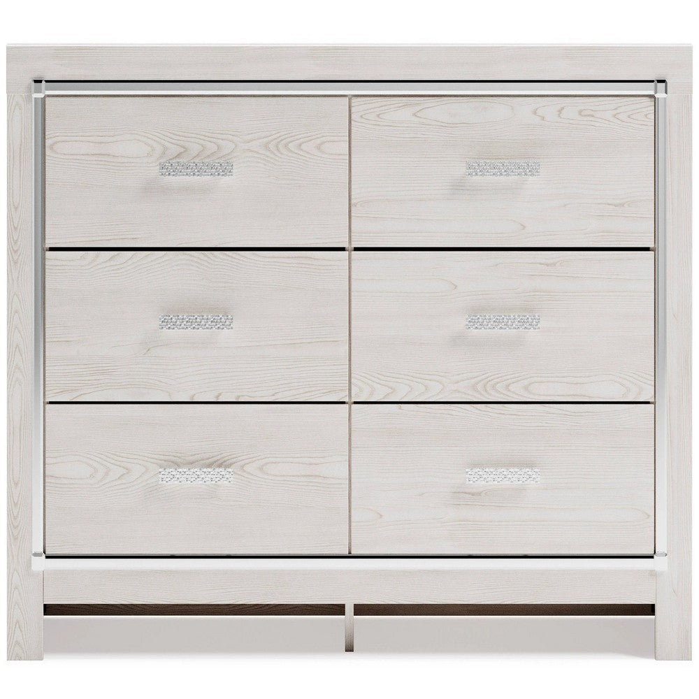 Aly 2pc Dresser & Mirror Set | 6 Drawers w Chrome Handles | White