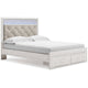 Aly Queen Size Storage Bed w Gray Button Tufted LED Headboard | White