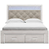 Aly Queen Size Storage Bed w Gray Button Tufted LED Headboard | White