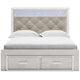 Aly Queen Size Storage Bed w Gray Button Tufted LED Headboard | White