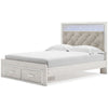Aly Queen Size Storage Bed w Gray Button Tufted LED Headboard | White