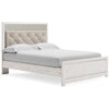 Aly Queen Size Panel Bed w Gray Button Tufted LED Headboard | White