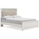 Aly Queen Size Panel Bed w Gray Button Tufted LED Headboard | White