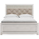 Aly Queen Size Panel Bed w Gray Button Tufted LED Headboard | White