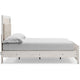 Aly Queen Size Panel Bed w Gray Button Tufted LED Headboard | White