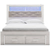 Aly Queen Size Storage Bed w Gray Tufted Bookcase Headboard | White | LED