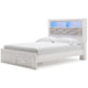 Aly Queen Size Storage Bed w Gray Tufted Bookcase Headboard | White | LED