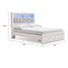 Aly Queen Size Storage Bed w Gray Tufted Bookcase Headboard | White | LED