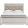 Aly Queen Size Panel Bed w Gray Button Tufted LED Headboard | White