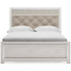 Aly Queen Size Panel Bed w Gray Button Tufted LED Headboard | White